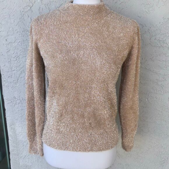 NWT WHBM white house black market champagne tinsel sweater holiday metallic fitM - Picture 3 of 11